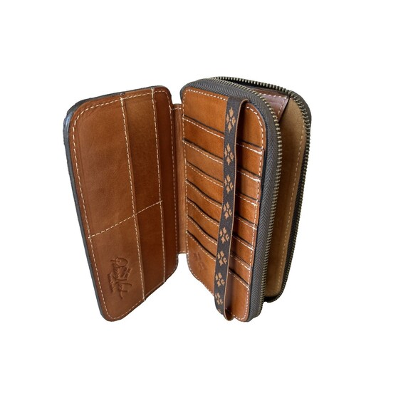 Patricia Nash Map Print Zip Around Leather Wallet Travel Organizer Brown NEW